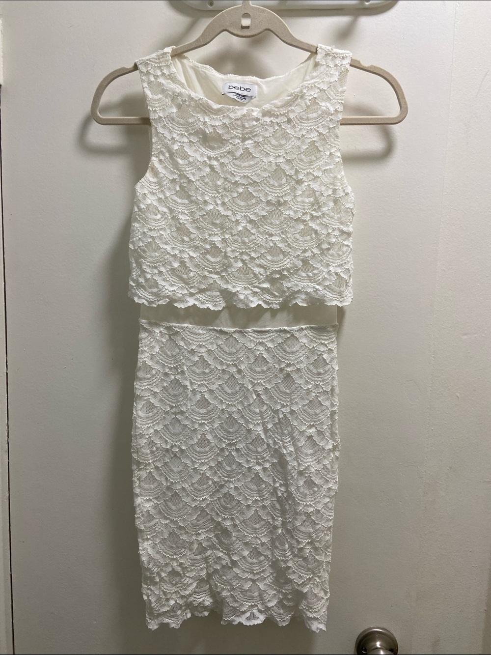 bebe White Lace Mini Two-Piece Dress